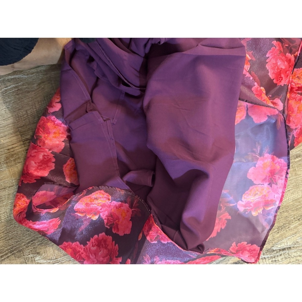 BHLDN Floral Puff Sleeve Mini Dress Plum Pink V-Neck Pockets Size xs $198 Retail - Picture 8 of 10